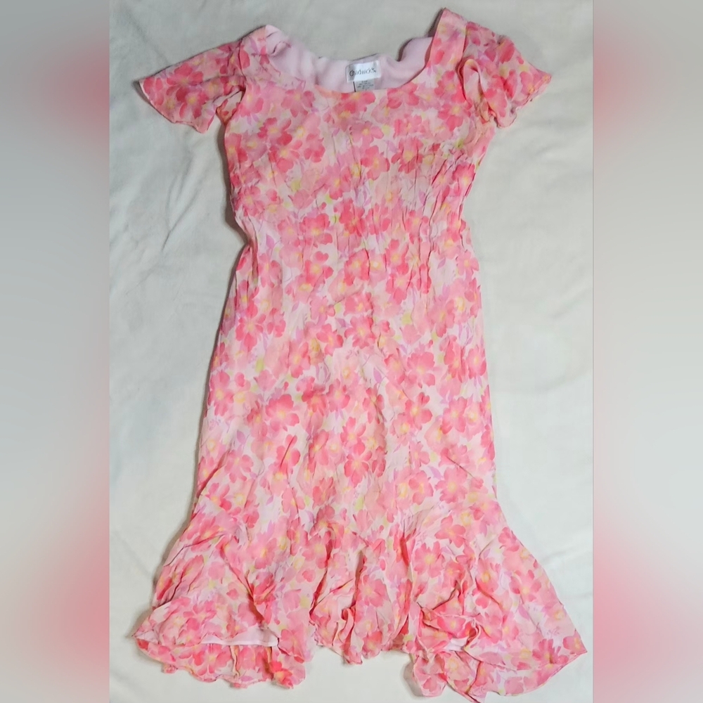 Chadwick's Vintage Pink Floral Silk Shell Dress Cottage Fairy, Size 14P